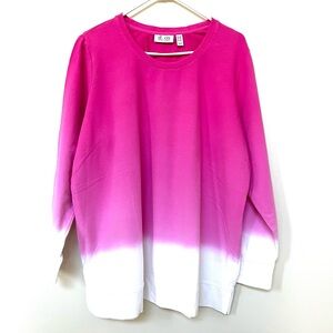 Denim & Company Pink & White Ombré Comfy French Terry Stretch Pullover ~ Size 1X